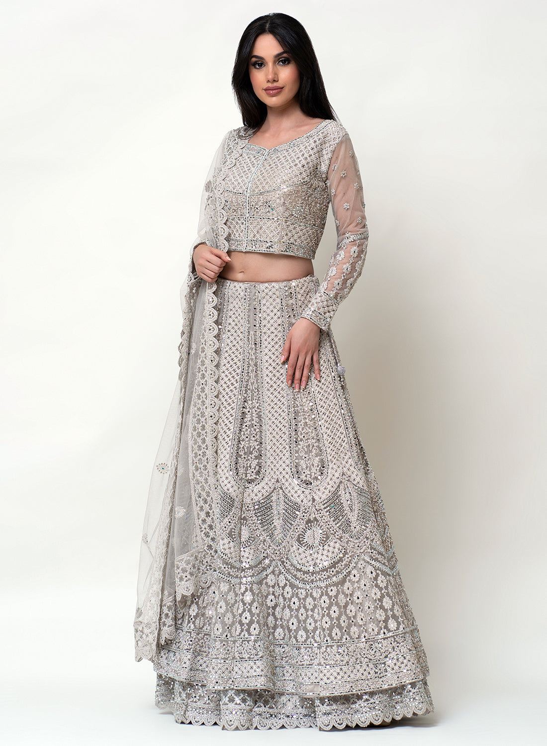 Panache - Double Layer Ash Grey Lehenga Choli P003